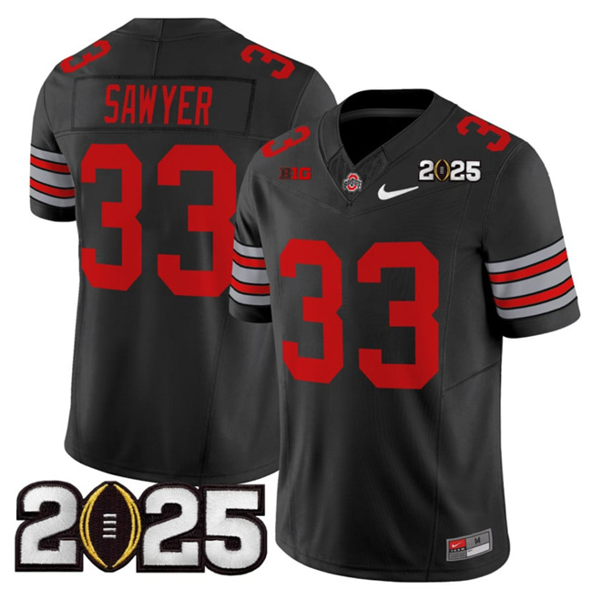 Men's Ohio St Buckeyes Black 2025 stitched Jack Sawyer #33 home