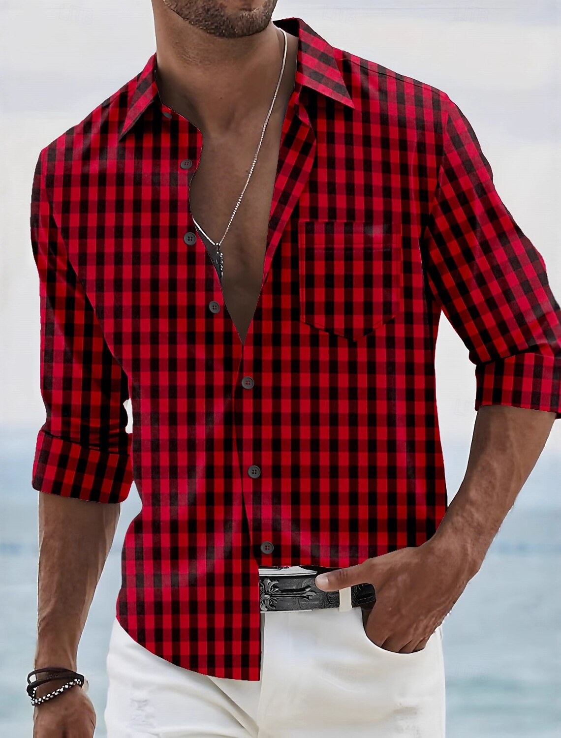 Men's Shirt Casual Button Up Black Yellow Pink Red Light Blue Long