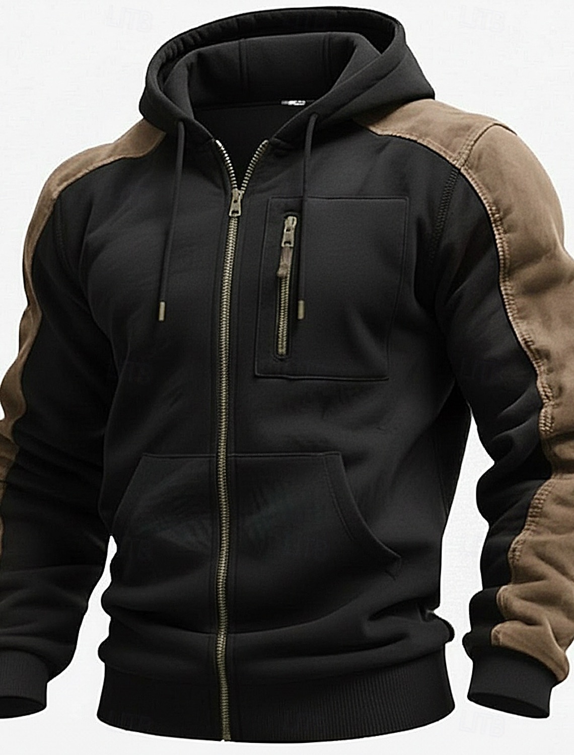 Men's Full Zip Hoodie Tactical Black Navy Blue Hooded Plain Zipper