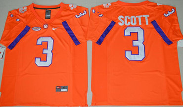Men's Clemson CLE Orange 2016 moisture wicking Artavis Scott #3 home