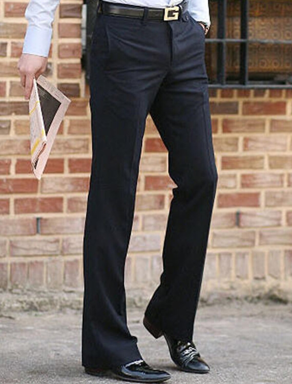 Men's Graduation Dress Pants Flared Bell Bottom Trousers Pocket