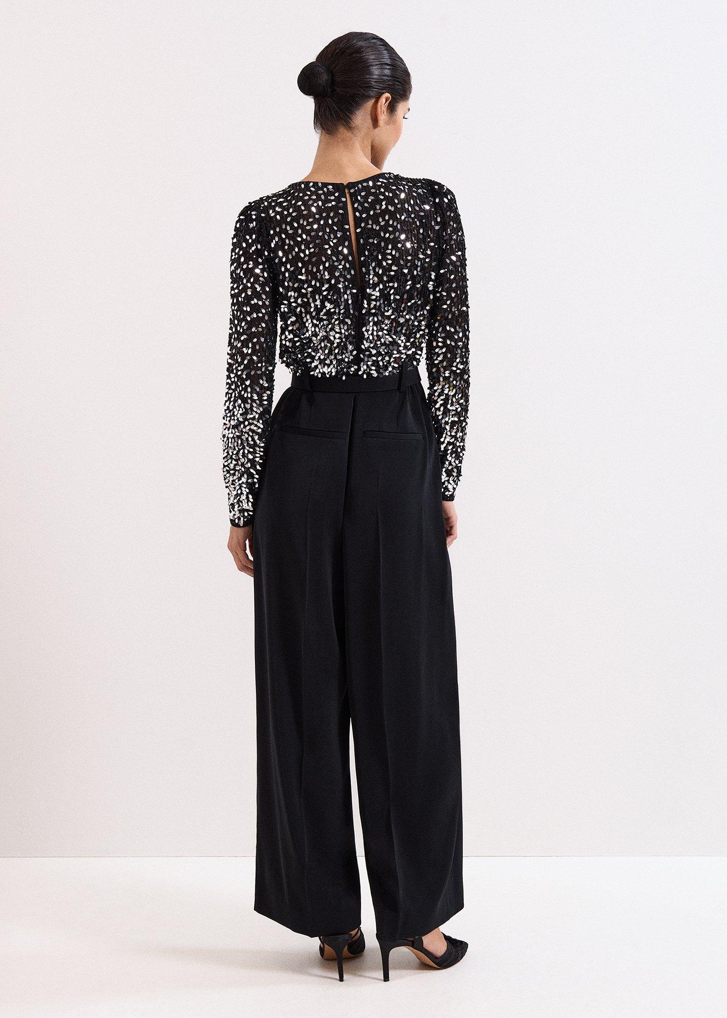 Shio Black Sequin Top Wide Leg Jumpsuit
