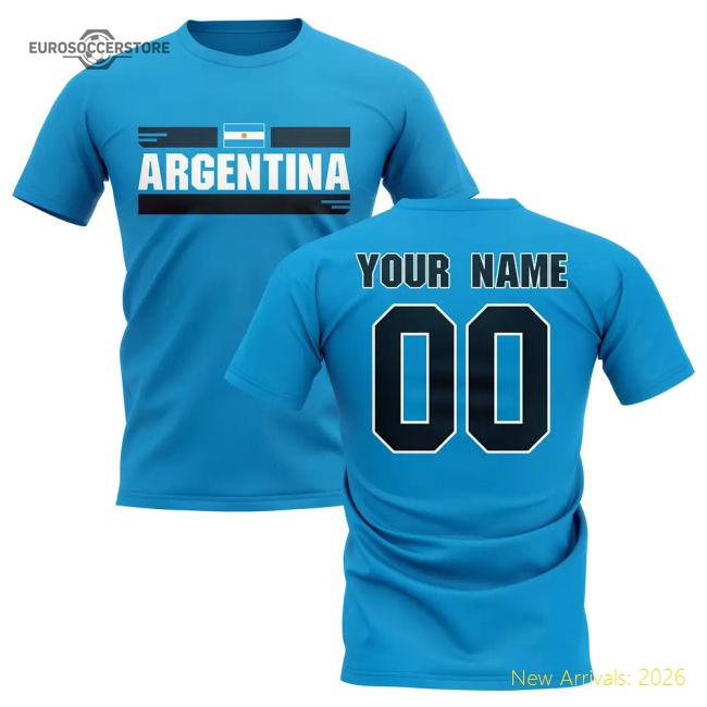 Personalised National Teams Argentina Fan Football T-Shirt (Sky Blue)