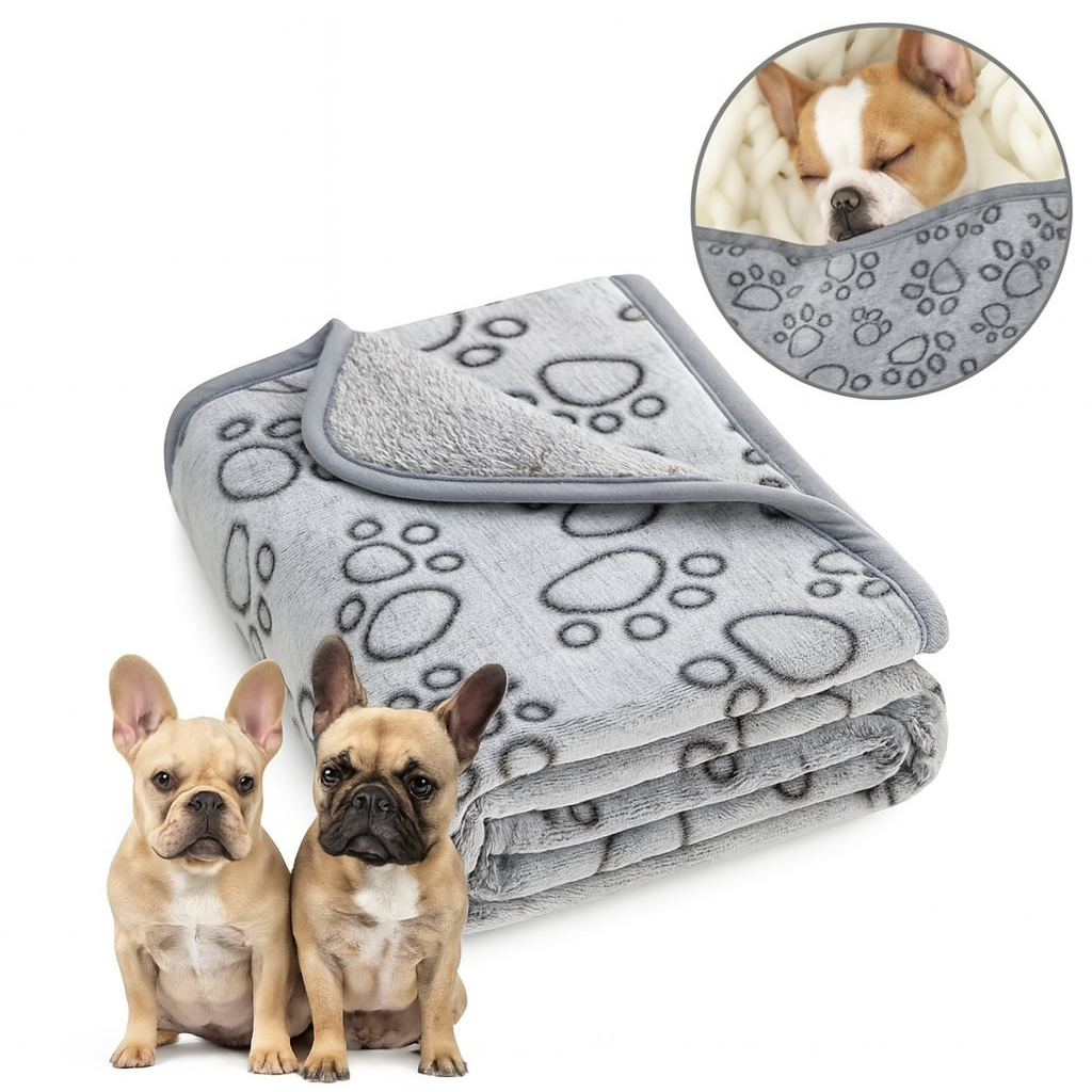 Blankie French Bulldog Blanket – Soft Fluffy Calming Washable Paw Print Dog Quilt