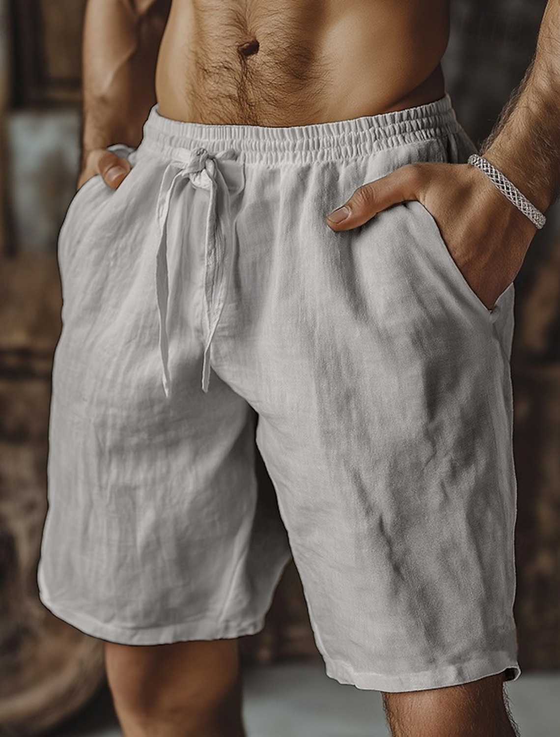 Men's Shorts Summer Beach Baggy Drawstring Elastic Waist Straight Leg