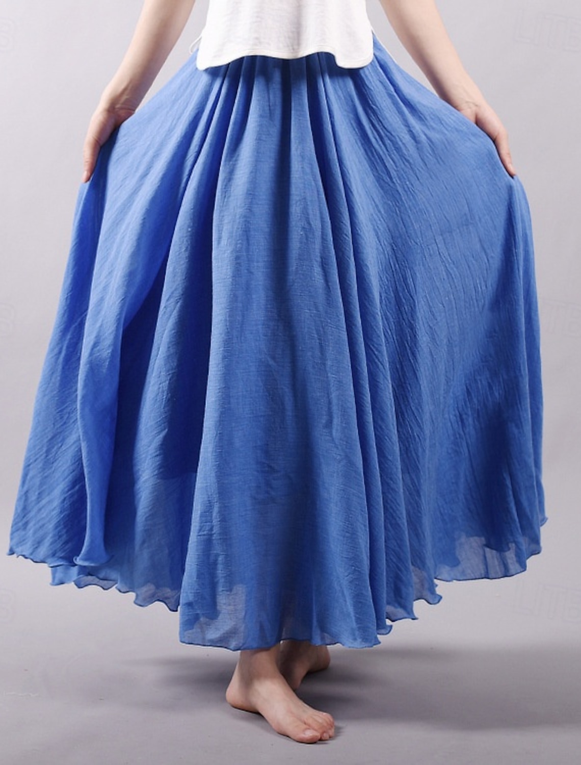 Women's Elegant Bohemia Vintage Casual Maxi High Waist Skirts Inelastic Prom Vacation Rust Red Denim Blue Niagara Blue Primrose Yellow Summer
