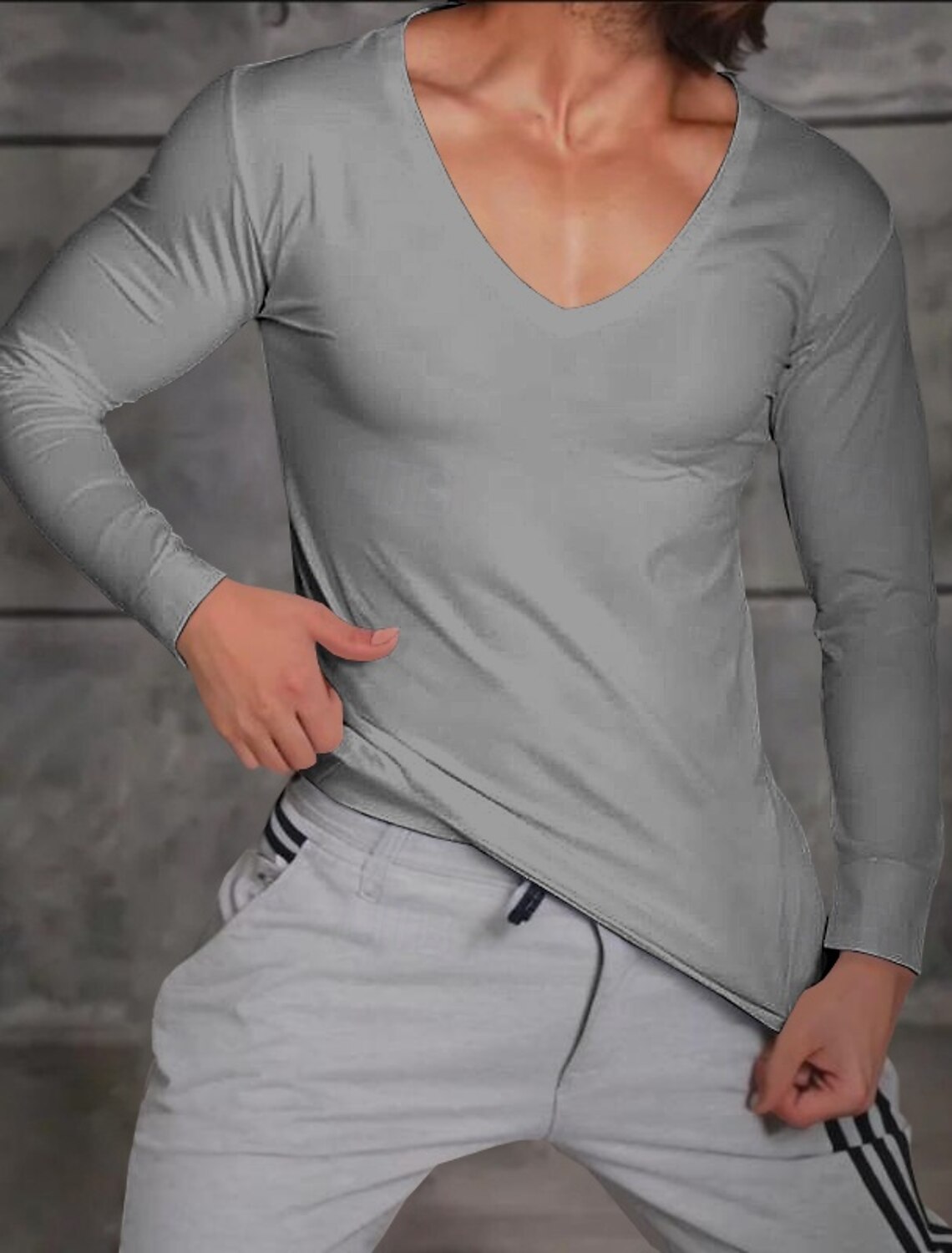 Men's T Shirt Long Sleeve V Neck Winter Spring & Fall All Seasons