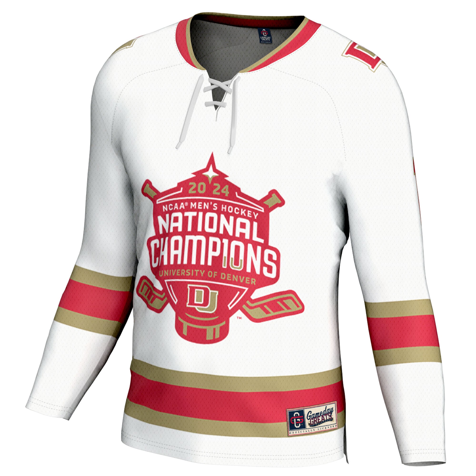 [DDG] Denver Pioneers GameDay Greats Youth 2024 NCAA Men's Ice Hockey National Champions Fashion Jersey - White