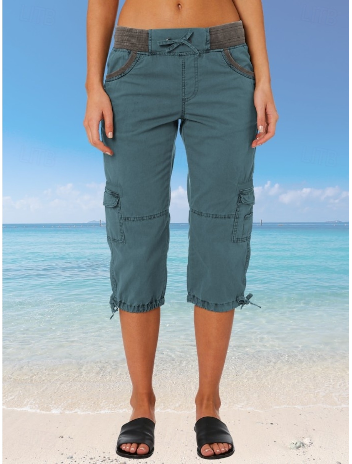 Women's Cargo Pants Capri Pants Summer Pants Beach Pants Vacation Fashion Streetwear Calf-Length High Waist Plain Drawstring Pocket Comfort Lightweight Soft Micro-elastic Outdoor Street Yellow-Brown