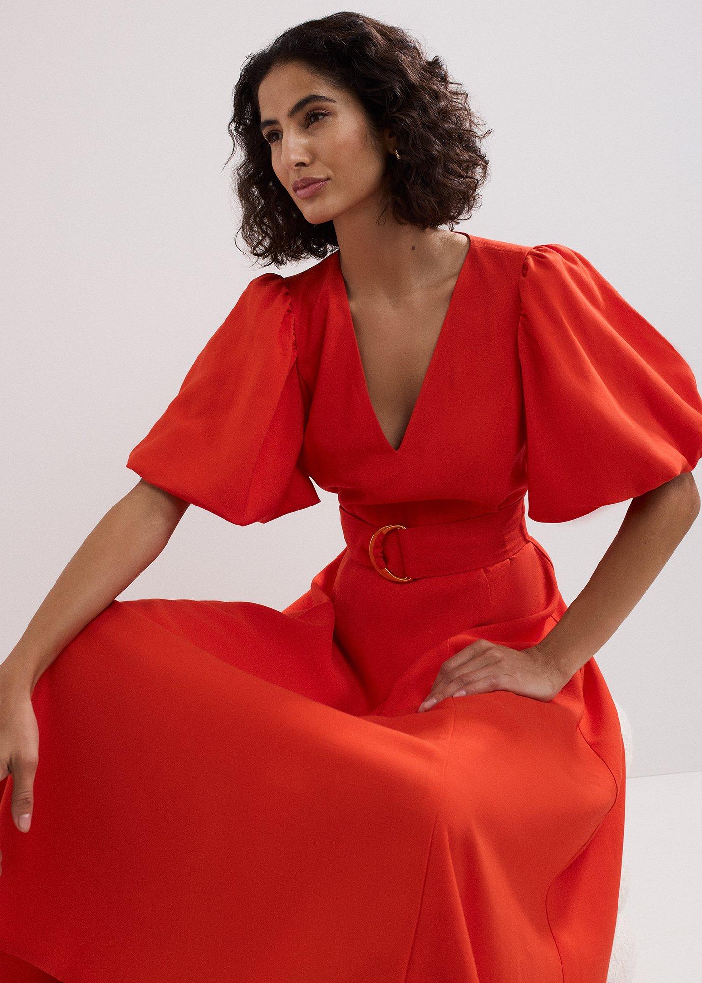 Zarah Plain Puff Sleeve Midi Dress