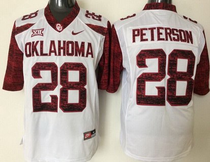 Men's OU Sooners #28 Adrian Peterson White 2016 college football