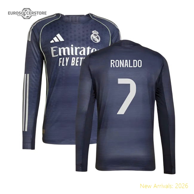Official 2025-2026 Real Madrid Long Sleeve Away Shirt (Ronaldo 7)