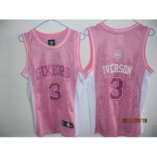Philadelphia 76ers #3 Allen Iverson Pink Fashion Womens Stitched NBA Jersey Womens