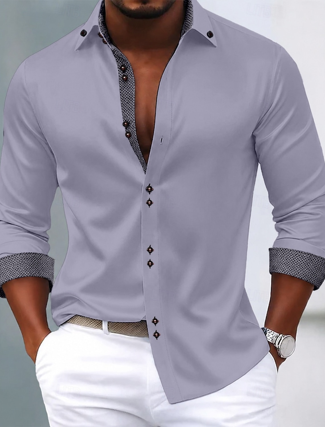 Men's Shirt Dress Shirt Non Iron Shirt Button Up Shirt Color Block Casual Daily Light Blue Black White Pink Long Sleeve Turndown All Seasons Clothing Apparel Patchwork
