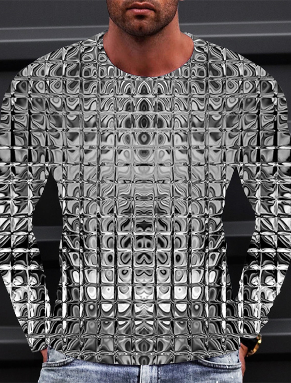 Men's Graphic Gradient Metallic Shirt T Shirt Long Sleeve T shirt 3D Print Crew Neck Shirt Vintage Fashion Designer Daily Outdoor Sports Blue 1 2 Spring & Fall Clothing Apparel S M L XL 2XL 3XL 4XL