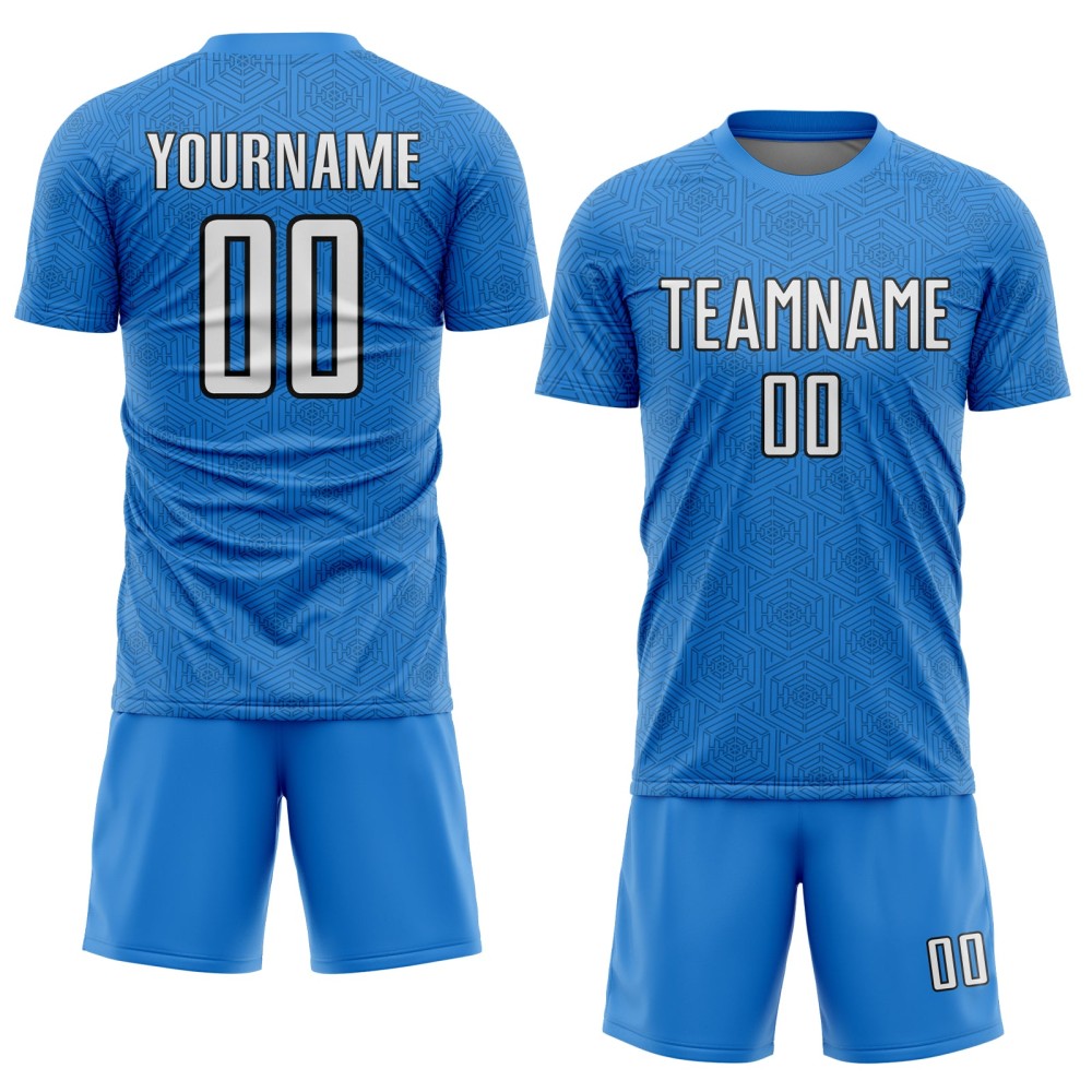 Sports Shape White-Black Sublimation Uniform Jersey Soccer Blue Powder Geometric Custom