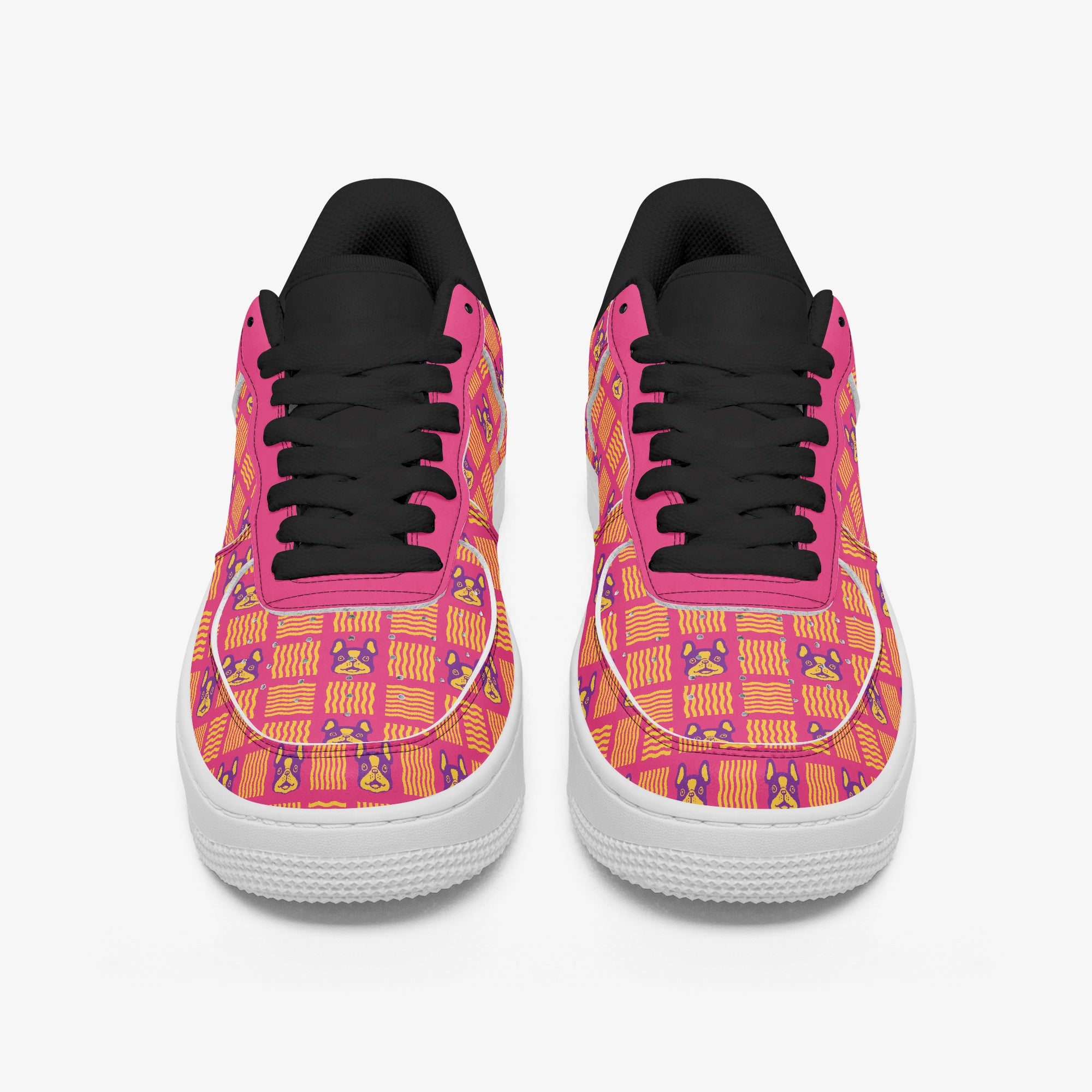 Pork - French Bulldog Themed Low-top Leather Sneakers Outdoor Style