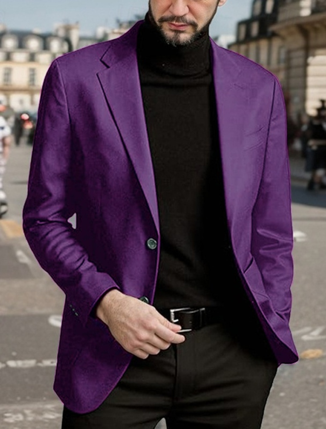 Men's Blazer Business Cocktail Party Wedding Party Fashion Casual Spring Fall Polyester Plain Pocket Buttons Comfortable Single Breasted Blazer Black Red Blue Purple