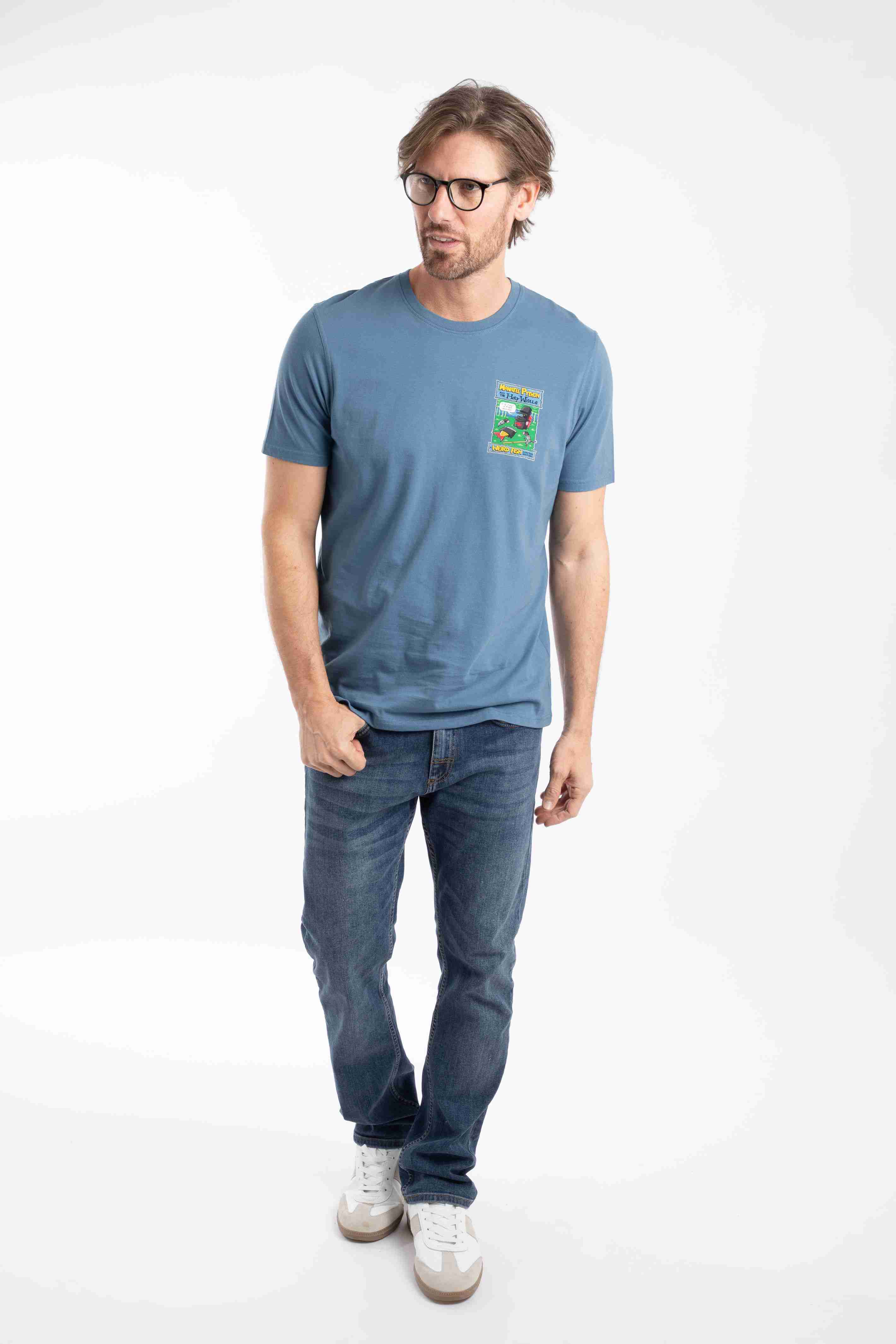 Holy Whale Back Print Artist T-Shirt Washed Blue