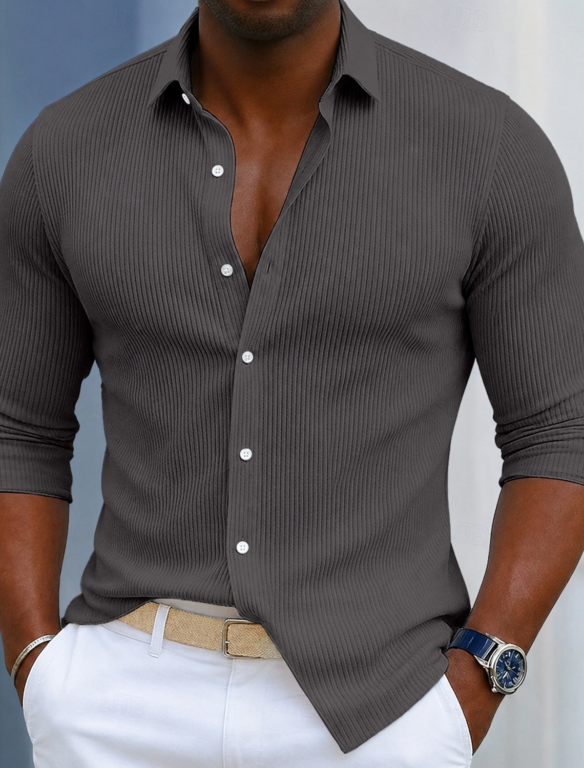 Men's Shirt Corduroy Shirt Button Up Shirt Blue Black White Navy Blue Purple Long Sleeve Plain Turndown Casual Daily Button-Down Clothing Apparel Polyester Fashion Streetwear Classic Casual