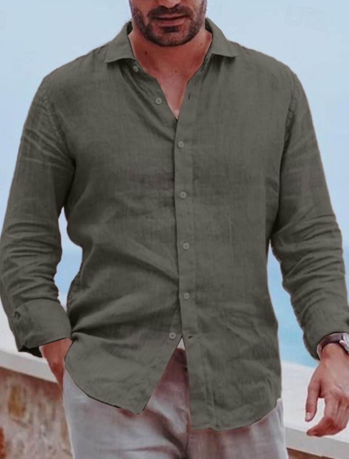 Men's Shirt Linen Summer Beach Wear Button Up Plain Vacation Daily