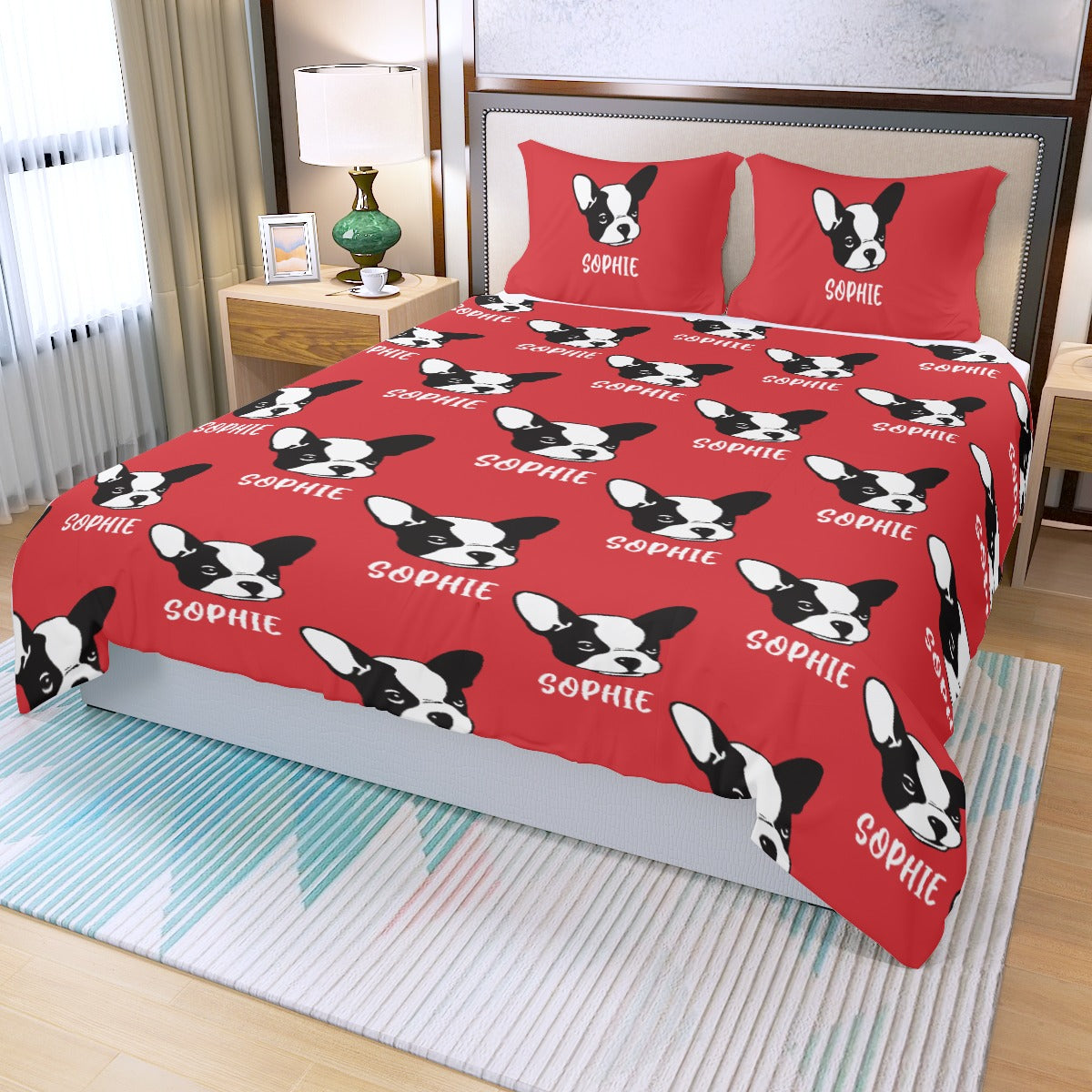French Bulldog Custom Bedding Set With Frenchie's Name Bedding Set Durable Dog Item