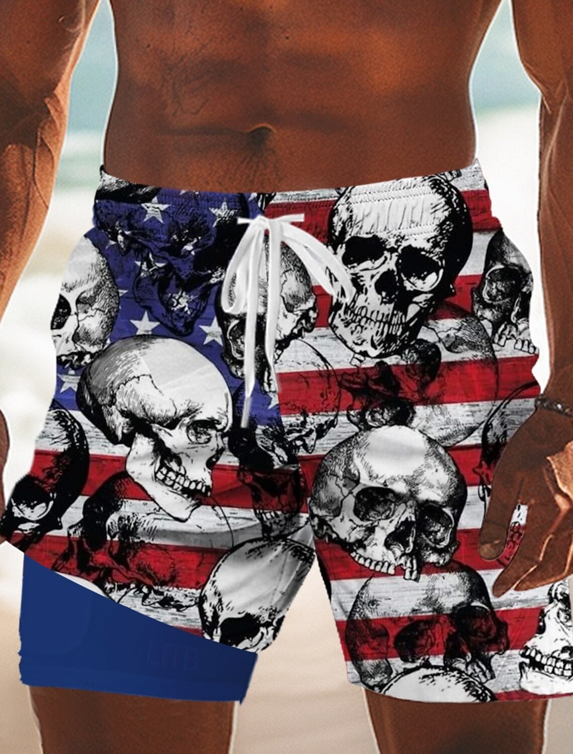 Independence Day Men's 4th of July U.S. 250th Anniversary US Flag Patriotic Lined Shorts 2 in 1 Board Shorts Swim Trunks Mid Waist Holiday Side Pockets With Compression Liner Elastic Drawstring Waist