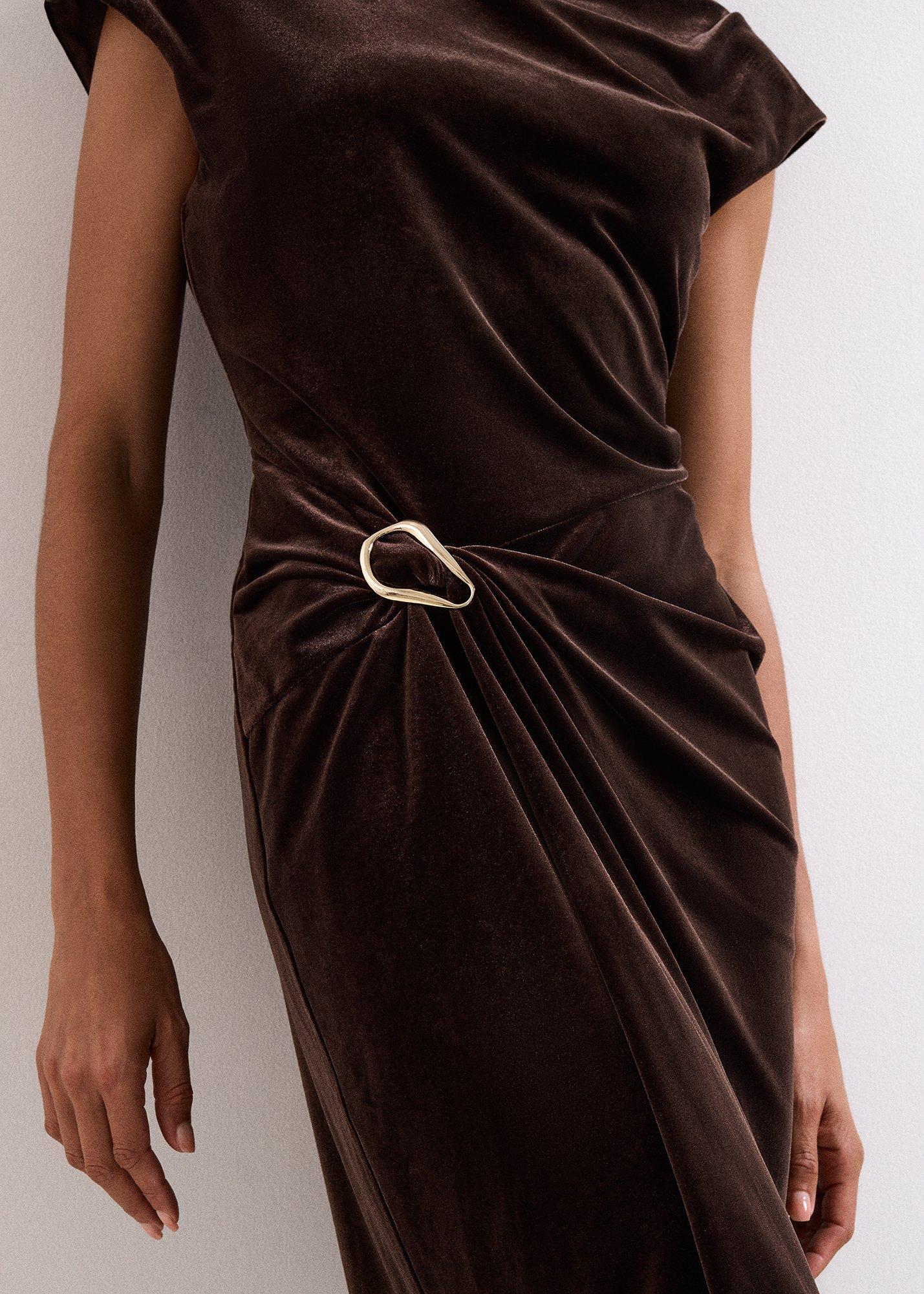 Verra Brown Velvet Midi Dress