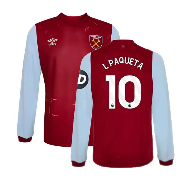 West Ham Long Sleeve official style Home Shirt 2023-2024 (Junior