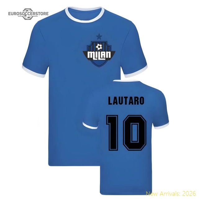 Lautaro Milan Martinez Ringer Tee (Blue) Supporter Version