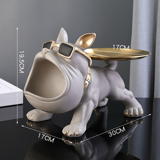 French Bulldog Cool French Bulldog Big Mouth Resin Sculpture With Tray Durable Dog Item