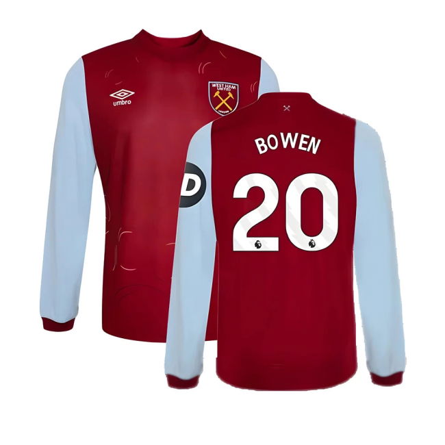 West Ham Long Sleeve official style Home Shirt 2023-2024 (Kids