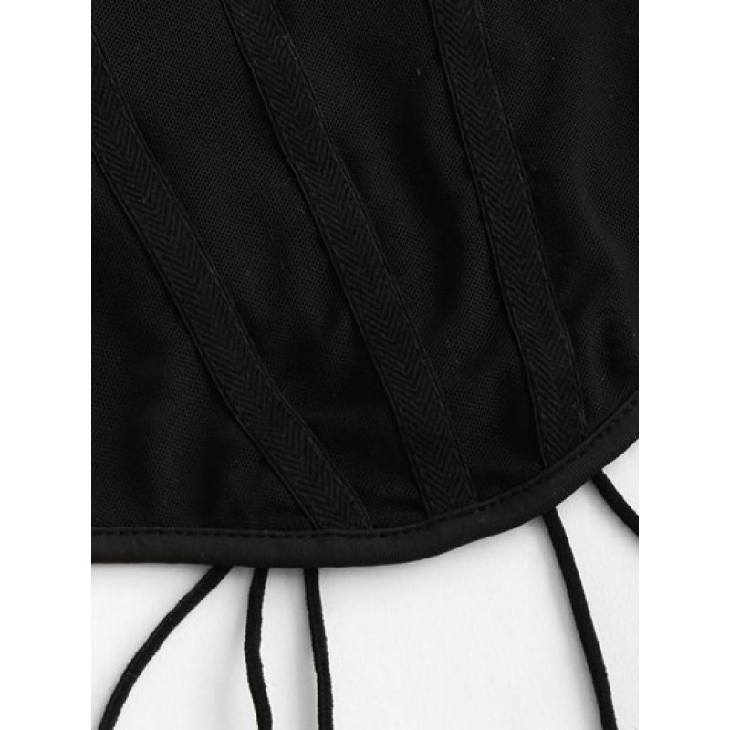 Mesh Panel Lace-up Draped Cami Bralette Top IE0088