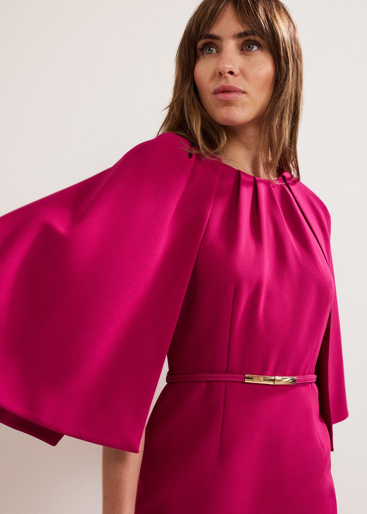Veronica Pink Cape Belted Midi Dress