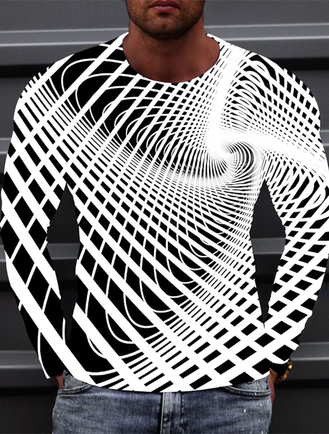 Men's Optical Illusion Graphic Prints T Shirt Long Sleeve 3D Print