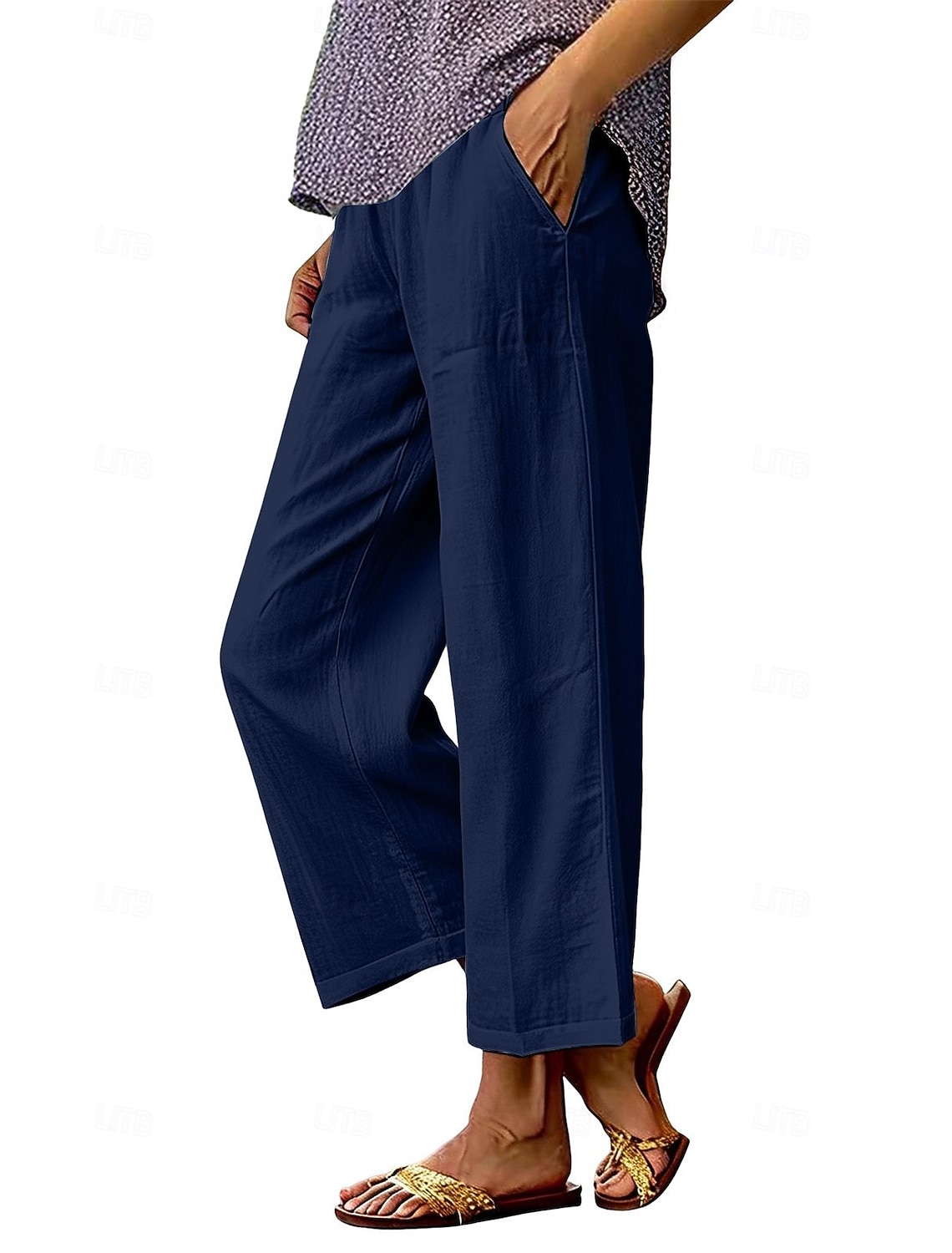 Women's Wide Leg Trousers Casual Pants Vacation Fashion Streetwear Full Length High Waist Plain Pocket Elastic Waist Comfortable Breathable Inelastic Daily Vacation Street Dark Grey Black White Red