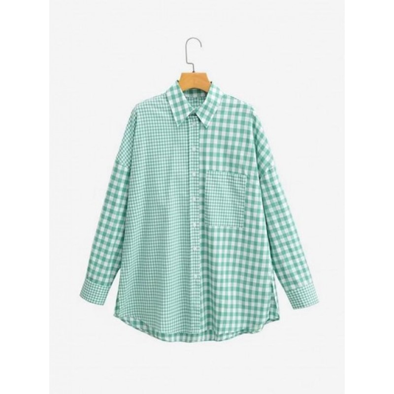 Gingham Drop Shoulder Pocket Shirt ZP7996