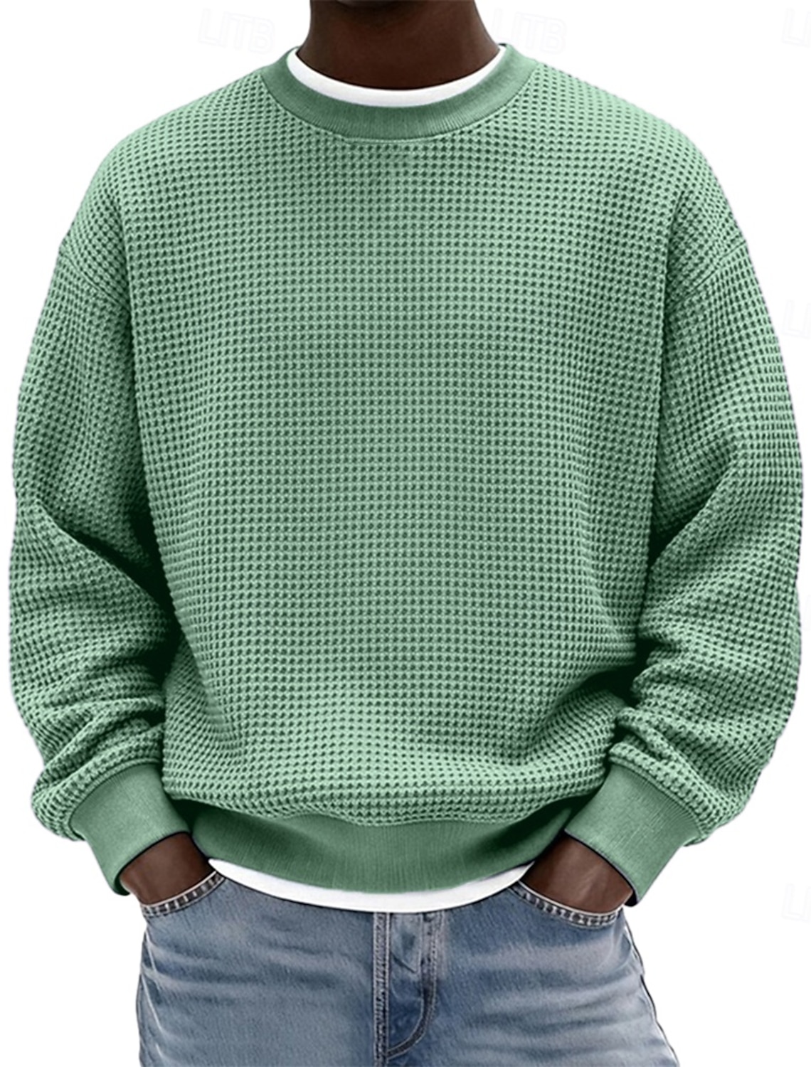 Men's Sweatshirt Waffle Sweatshirt Pullover Hoodie Sweatshirt Wine Red Black White Light Green Navy Blue Crew Neck Plain Textured Casual Daily Sports & Outdoor Polyester Streetwear Cool Sportswear
