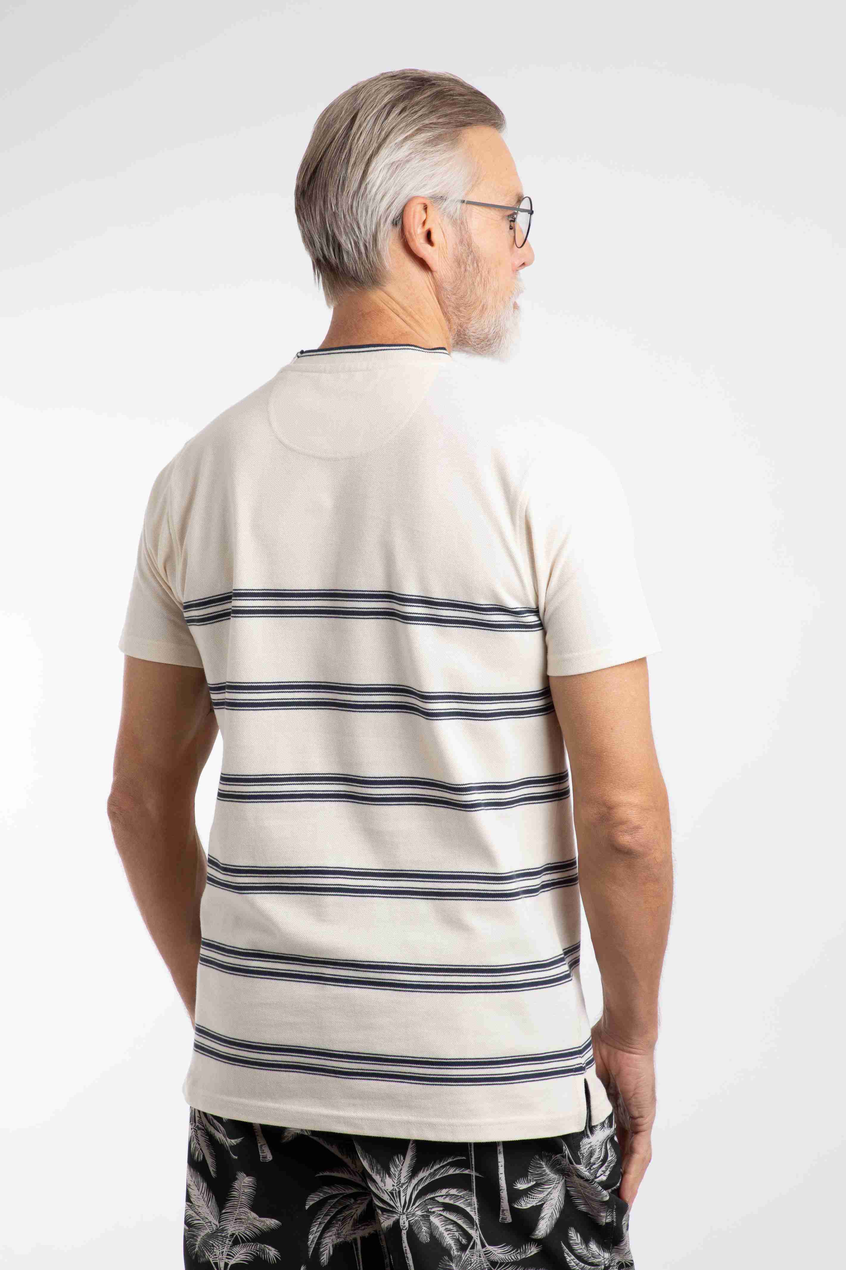Fjord Pique Stripe Crew Neck T-Shirt Light Cream