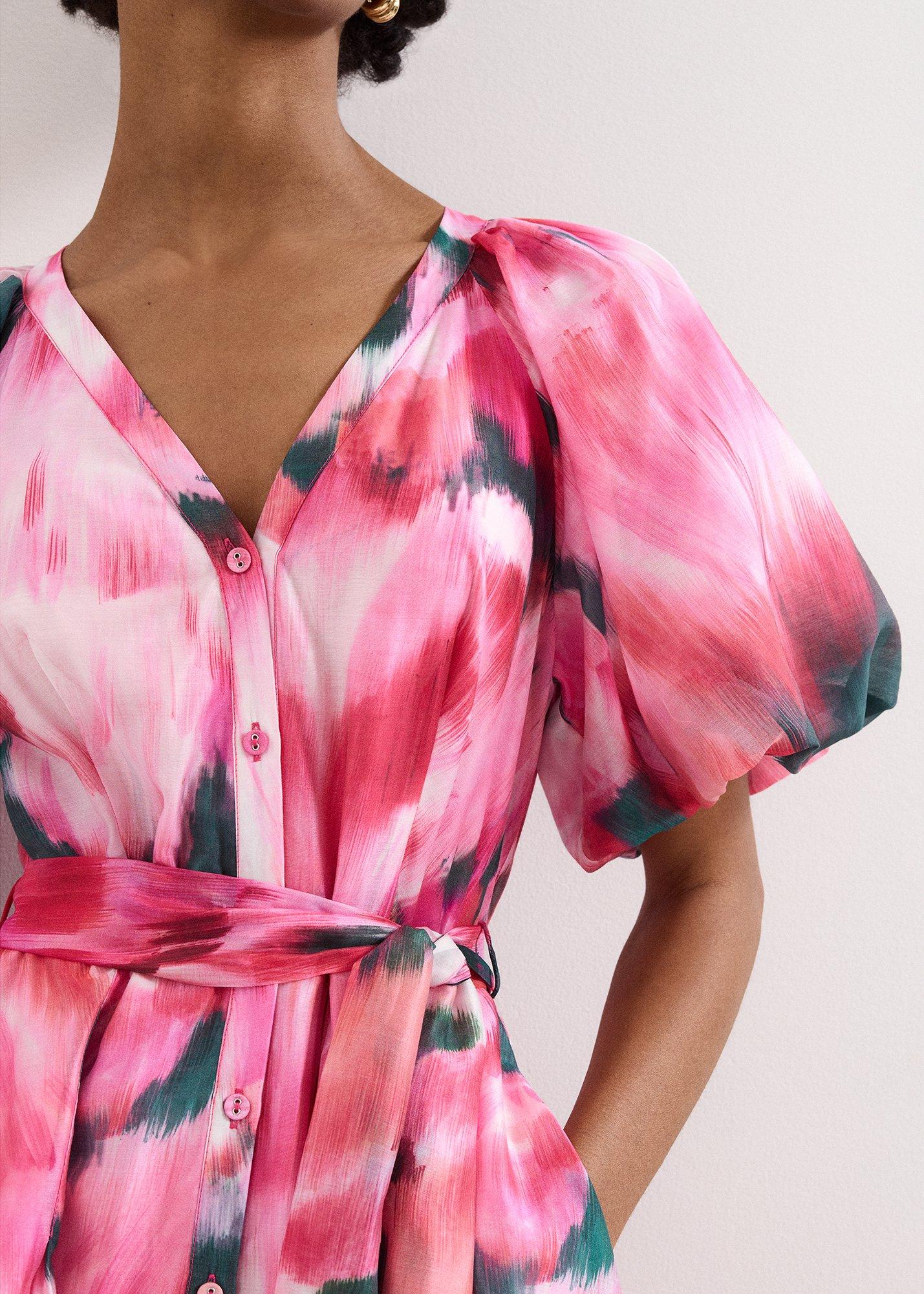 Petite Caterina Pink Floral Midi Dress