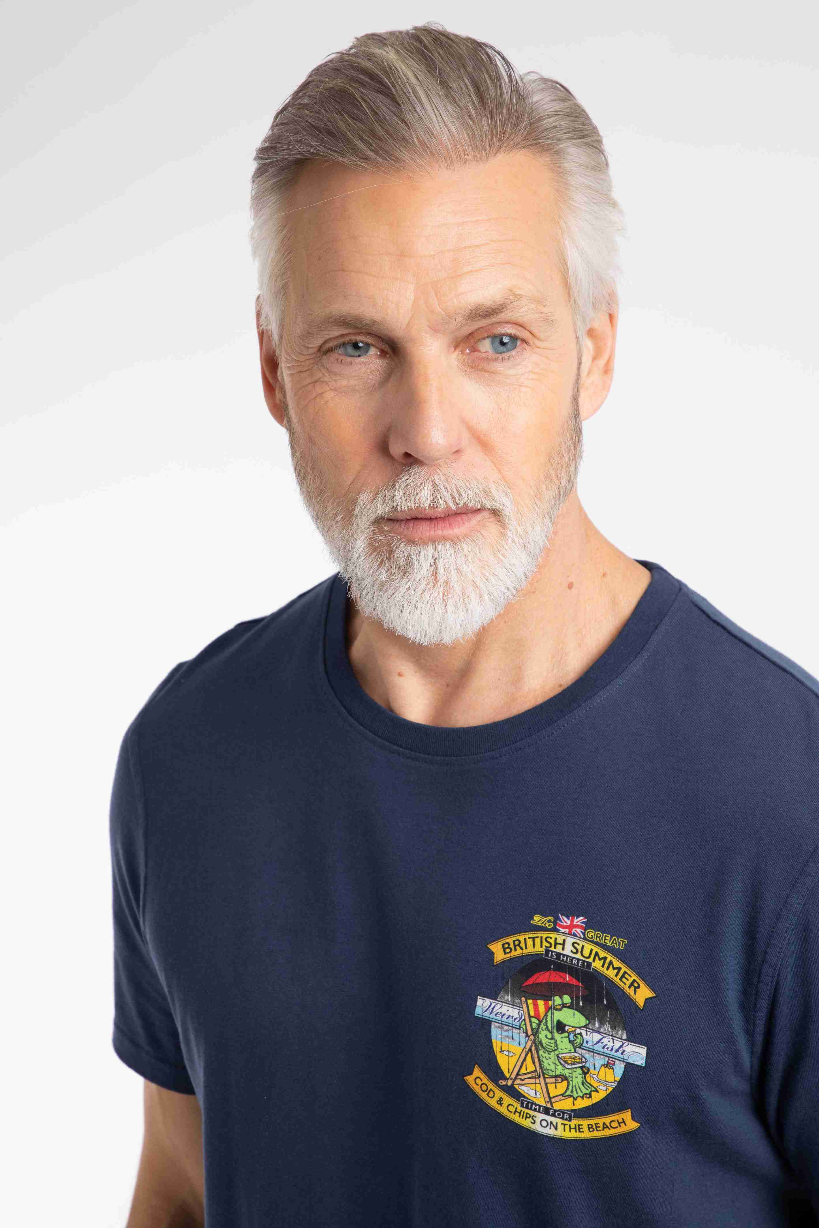 Cod and Chips Back Print Artist T-Shirt Dark Blue