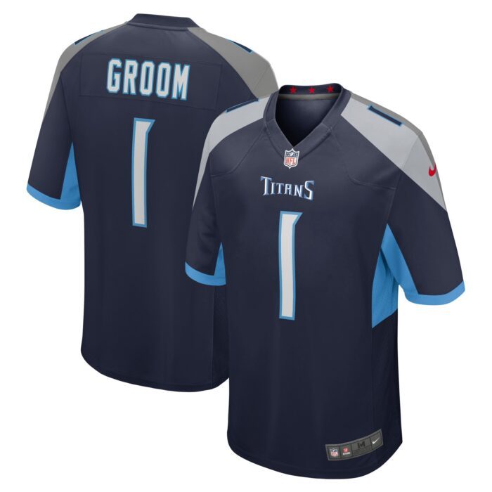 Men's Tennessee Titans Number 1 Groom Nike Navy Game Jerse...