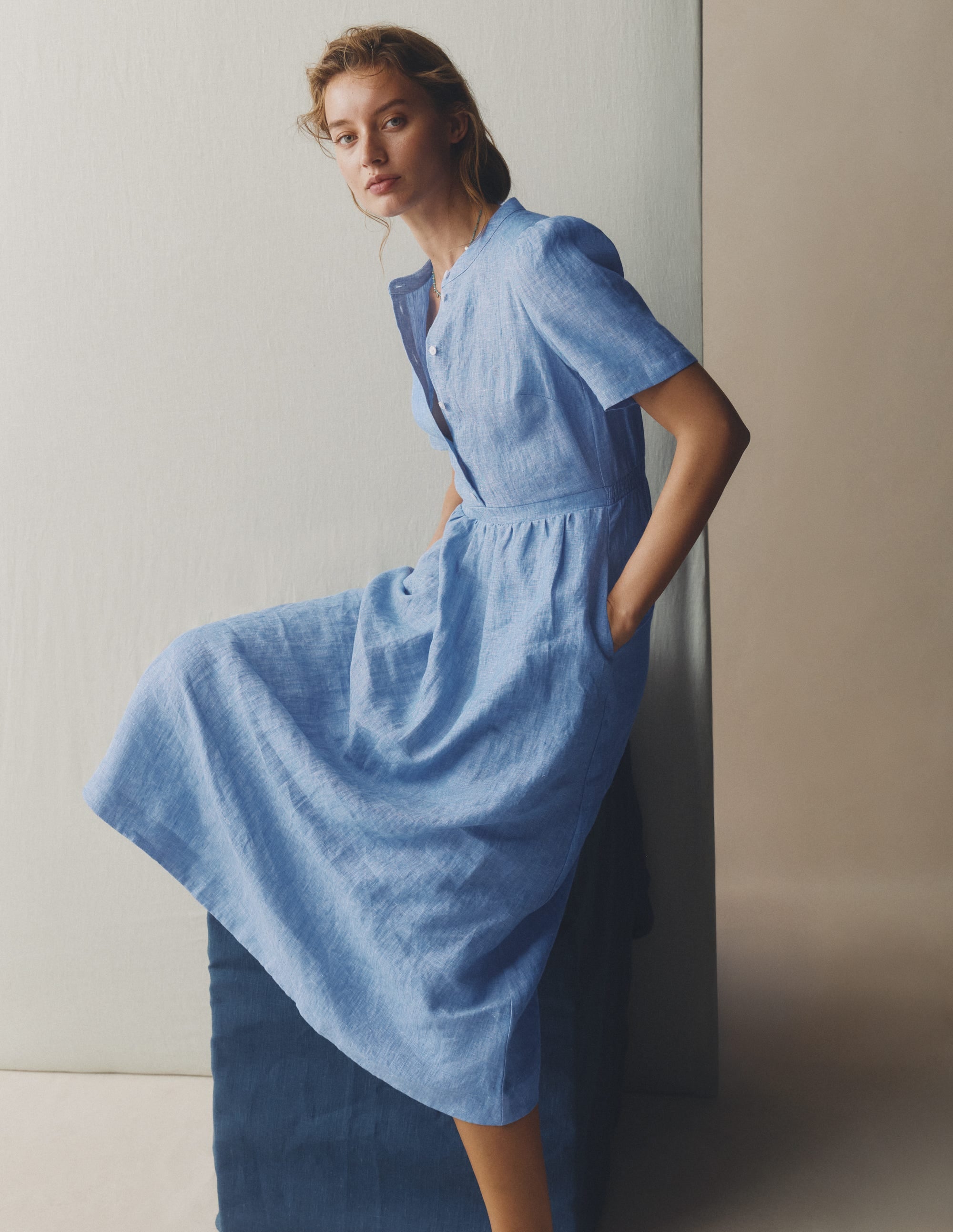 Ivy Placket Linen Midi Dress
