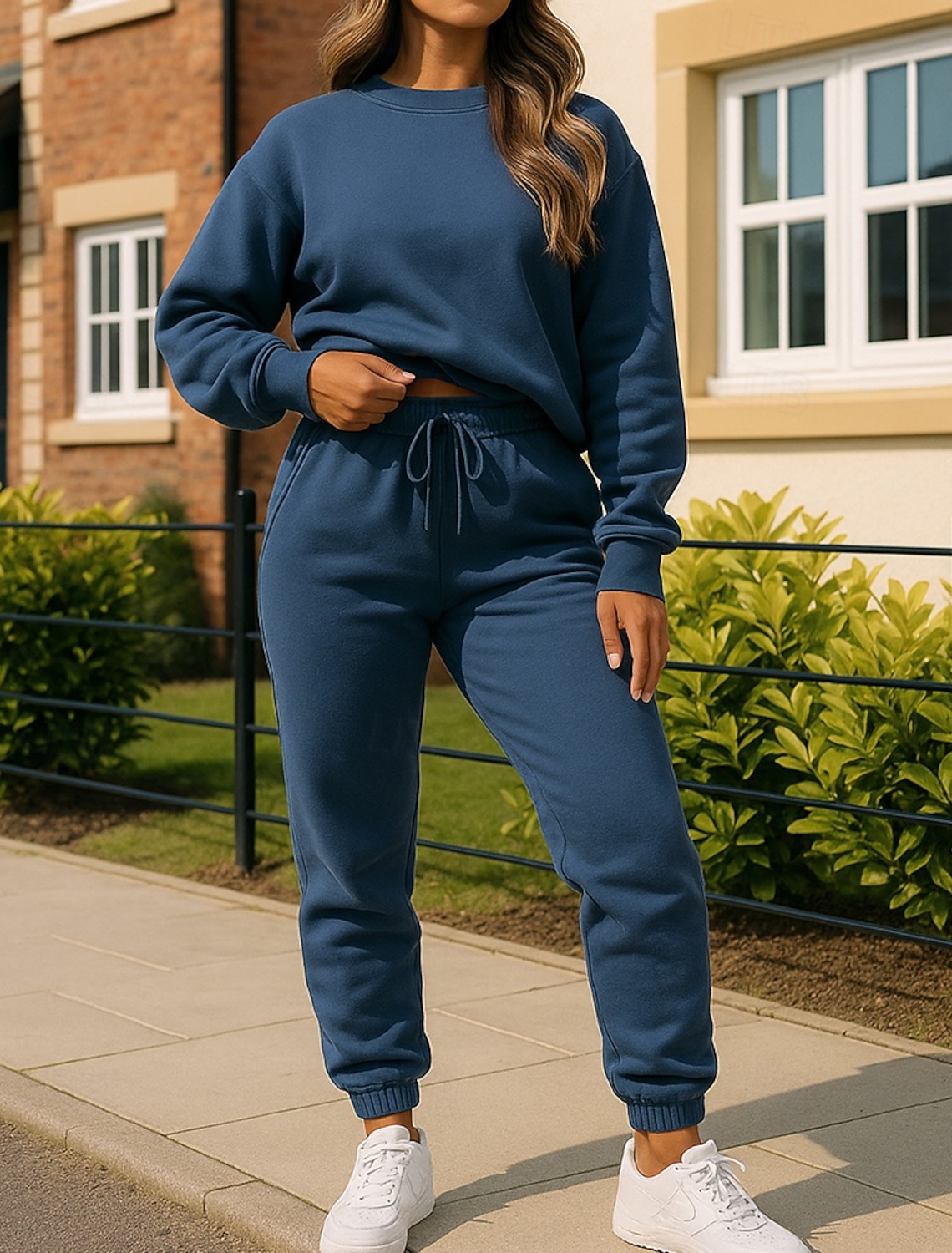 Women's Tracksuit Sweatpants Pullover Sweatshirt Pocket Solid Colored Clothing Suit Spring Fall Black White Gym Training Running Windproof Long Sleeve Sport Activewear Micro-elastic Regular Fit