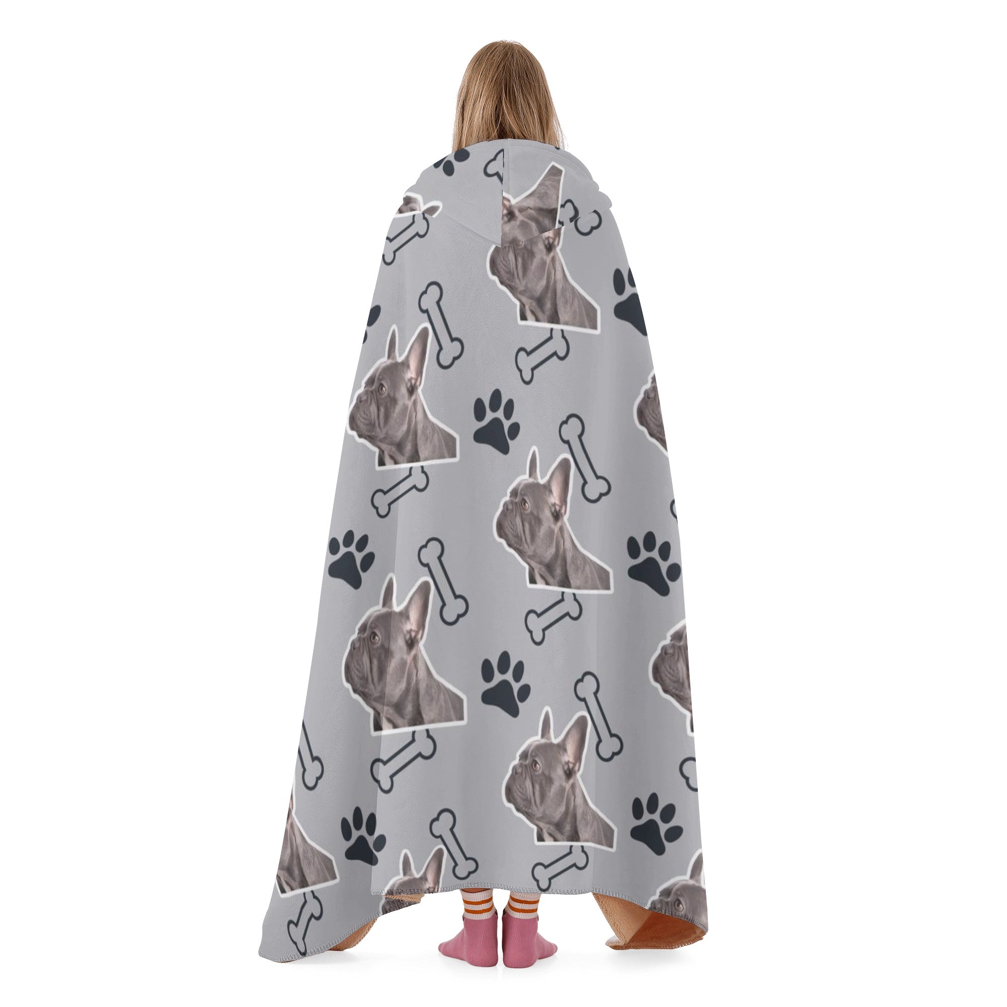 Custom Hooded Blanket with Frenchie's Image - Hooded Blanket