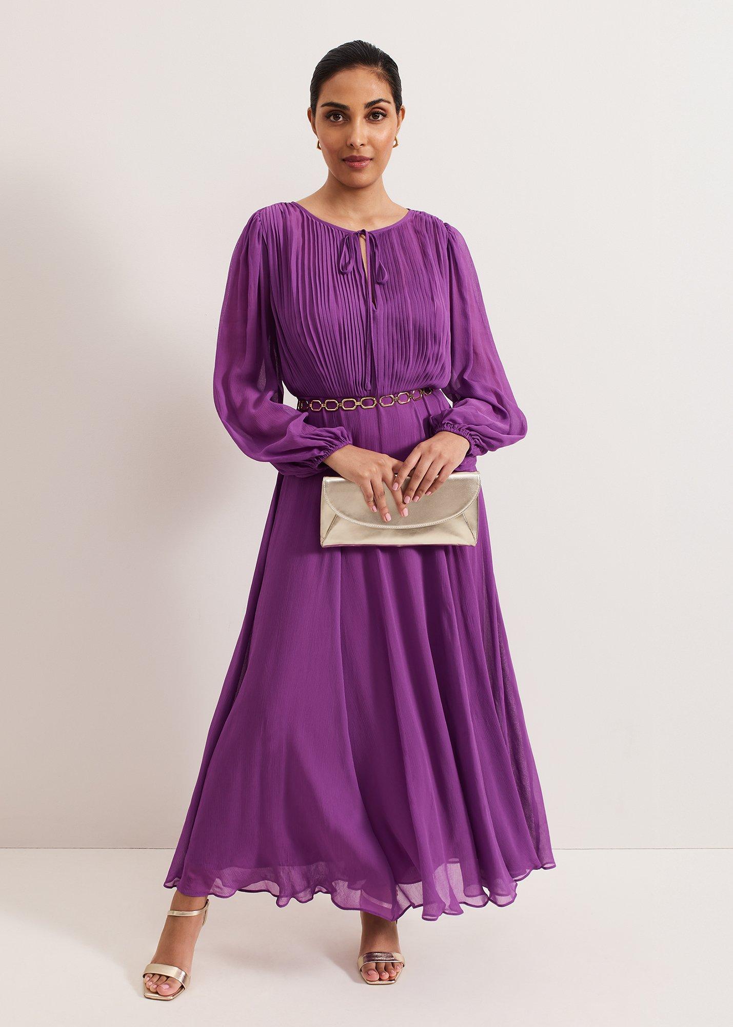 Petite Amal Purple Pleated Bodice Maxi Dress