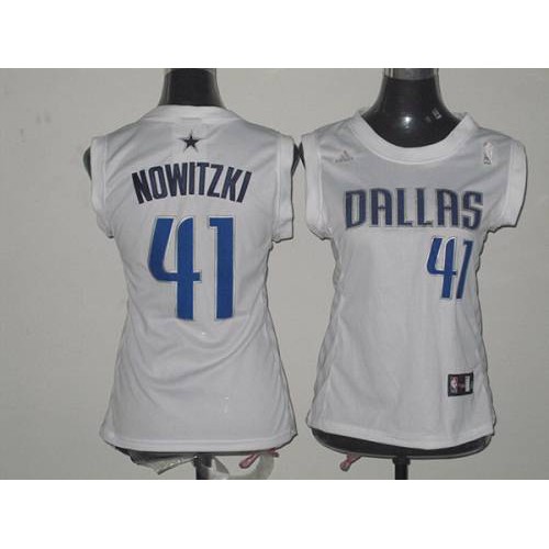 Dallas Mavericks #41 Dirk Nowitzki White Fashion Womens Stitched NBA Jersey Womens