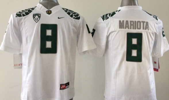 Men's None White 2013 match worn Marcus Mariota #8 embroidered Jersey