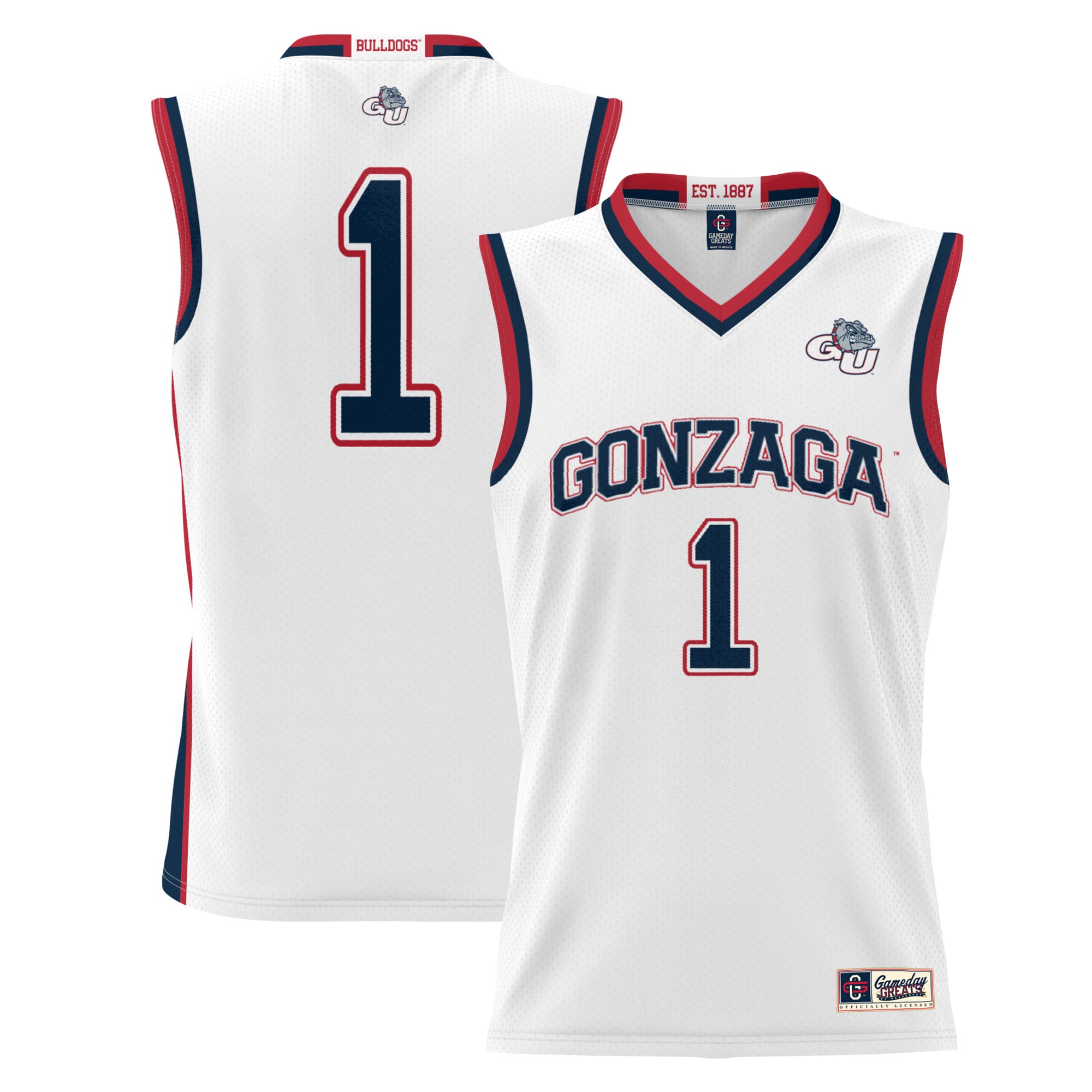#1 Gonzaga Bulldogs GameDay Greats Youth Lightweight Basketball Jersey - White