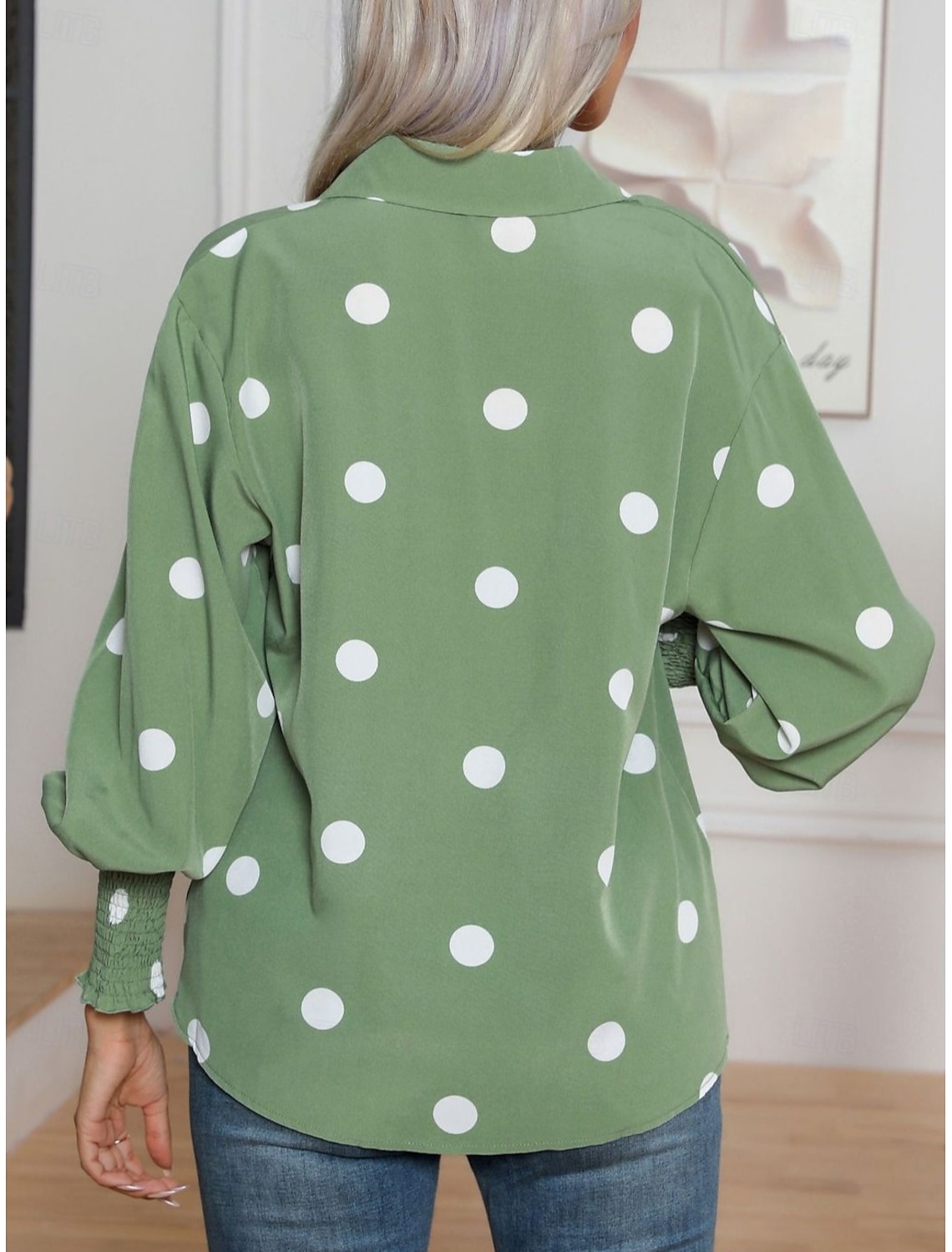 Women's Shirt Blouse Elegant Daily Casual Polka Dot Regular Tops Long Sleeve Shirt Collar Buttons Loose Fit Work Daily Holiday Summer Spring